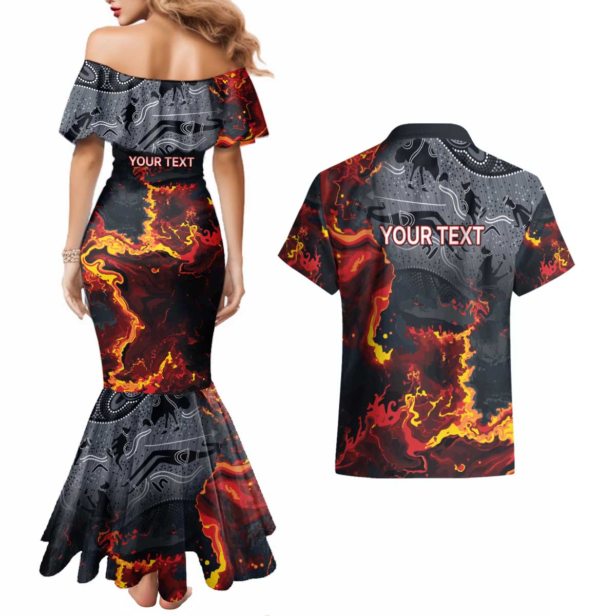 Australia Bushfire Aboriginal Personalised Couples Matching Mermaid Dress and Hawaiian Shirt Fire Dreaming Healing Country - Aussie Hoodie