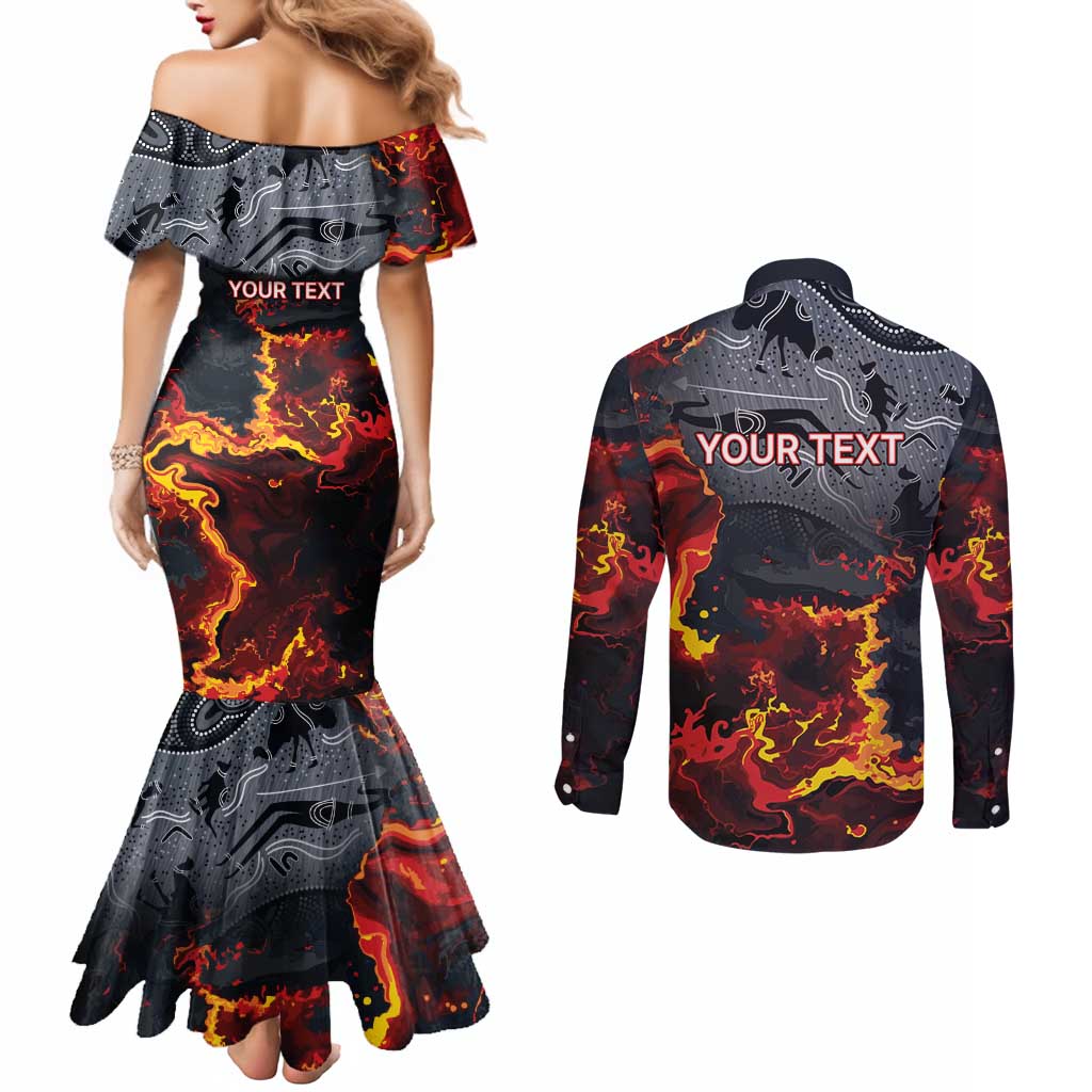 Australia Bushfire Aboriginal Personalised Couples Matching Mermaid Dress and Long Sleeve Button Shirt Fire Dreaming Healing Country - Aussie Hoodie