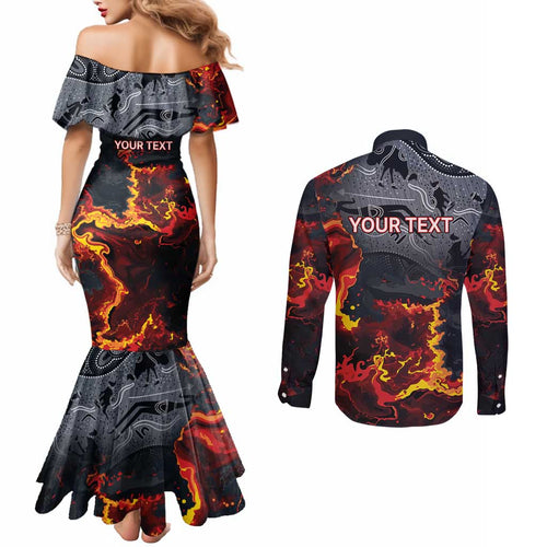 Australia Bushfire Aboriginal Personalised Couples Matching Mermaid Dress and Long Sleeve Button Shirt Fire Dreaming Healing Country - Aussie Hoodie