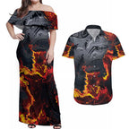 Australia Bushfire Aboriginal Personalised Couples Matching Off Shoulder Maxi Dress and Hawaiian Shirt Fire Dreaming Healing Country - Aussie Hoodie