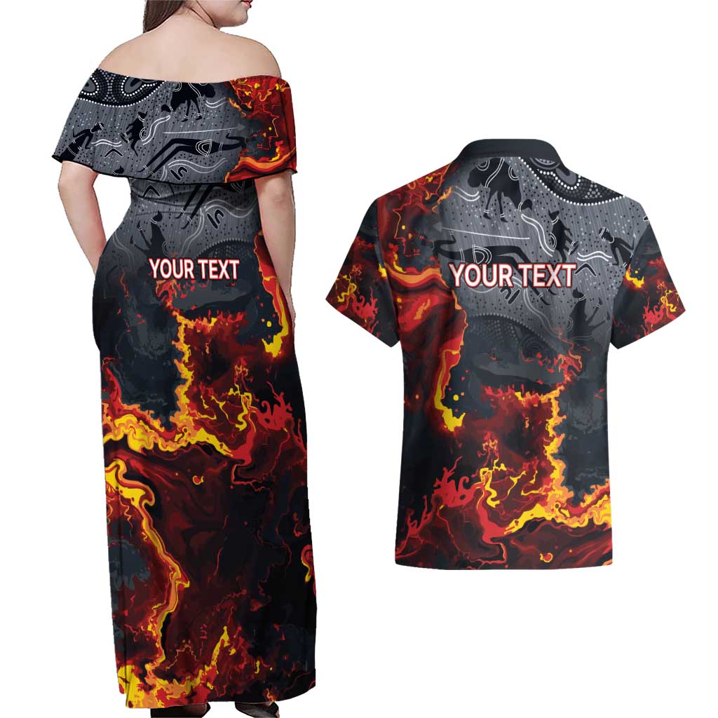 Australia Bushfire Aboriginal Personalised Couples Matching Off Shoulder Maxi Dress and Hawaiian Shirt Fire Dreaming Healing Country - Aussie Hoodie