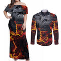 Australia Bushfire Aboriginal Personalised Couples Matching Off Shoulder Maxi Dress and Long Sleeve Button Shirt Fire Dreaming Healing Country - Aussie Hoodie