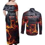 Australia Bushfire Aboriginal Personalised Couples Matching Off Shoulder Maxi Dress and Long Sleeve Button Shirt Fire Dreaming Healing Country - Aussie Hoodie