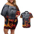Australia Bushfire Aboriginal Personalised Couples Matching Off Shoulder Short Dress and Hawaiian Shirt Fire Dreaming Healing Country - Aussie Hoodie