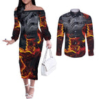 Australia Bushfire Aboriginal Personalised Couples Matching Off The Shoulder Long Sleeve Dress and Long Sleeve Button Shirt Fire Dreaming Healing Country - Aussie Hoodie