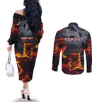 Australia Bushfire Aboriginal Personalised Couples Matching Off The Shoulder Long Sleeve Dress and Long Sleeve Button Shirt Fire Dreaming Healing Country - Aussie Hoodie