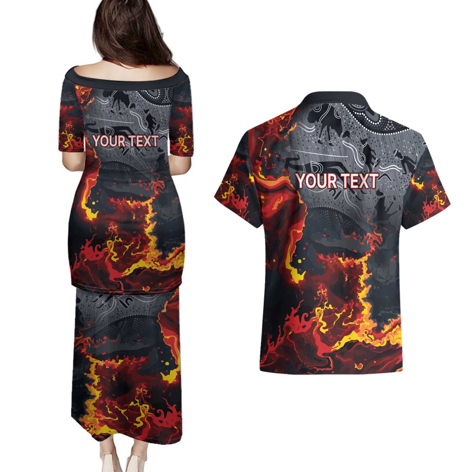 Australia Bushfire Aboriginal Personalised Couples Matching Puletasi and Hawaiian Shirt Fire Dreaming Healing Country - Aussie Hoodie