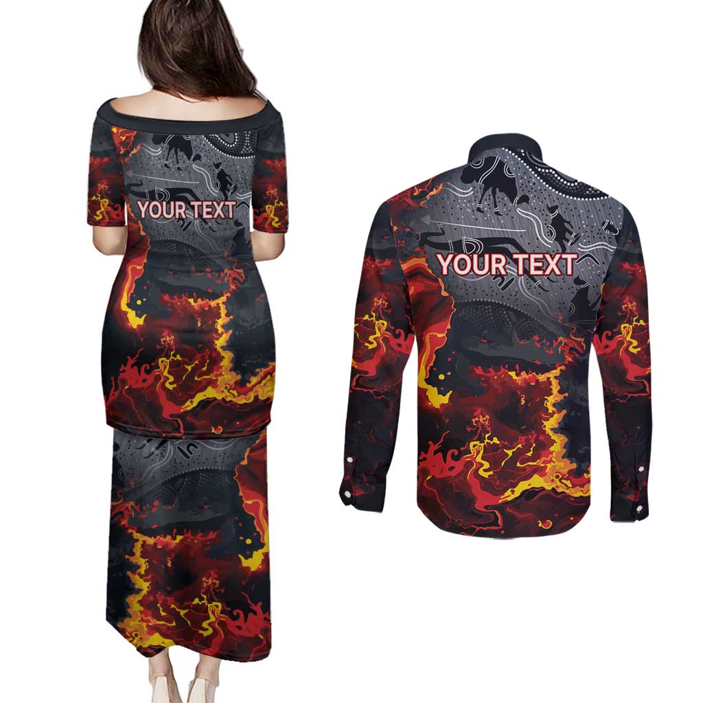 Australia Bushfire Aboriginal Personalised Couples Matching Puletasi and Long Sleeve Button Shirt Fire Dreaming Healing Country - Aussie Hoodie