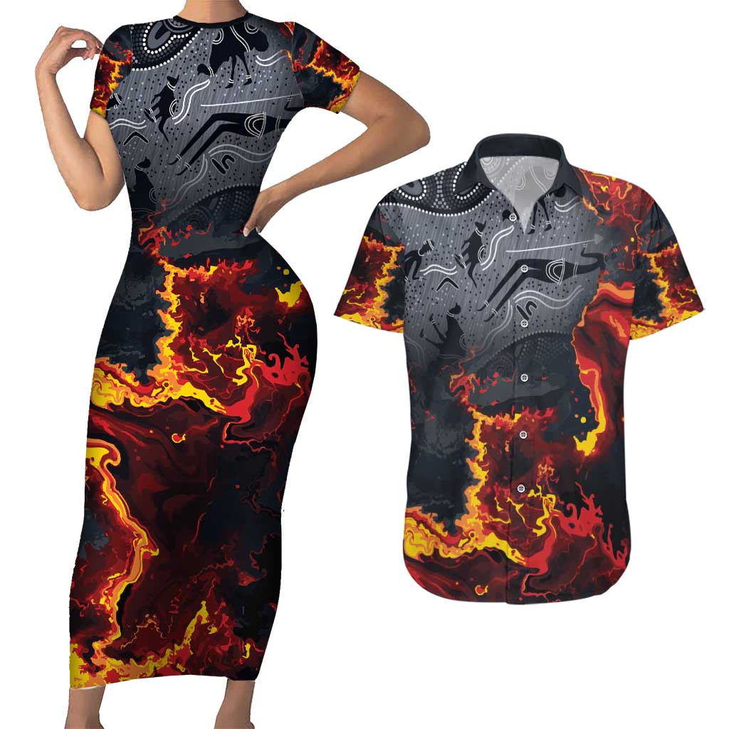 Australia Bushfire Aboriginal Personalised Couples Matching Short Sleeve Bodycon Dress and Hawaiian Shirt Fire Dreaming Healing Country - Aussie Hoodie