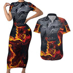 Australia Bushfire Aboriginal Personalised Couples Matching Short Sleeve Bodycon Dress and Hawaiian Shirt Fire Dreaming Healing Country - Aussie Hoodie