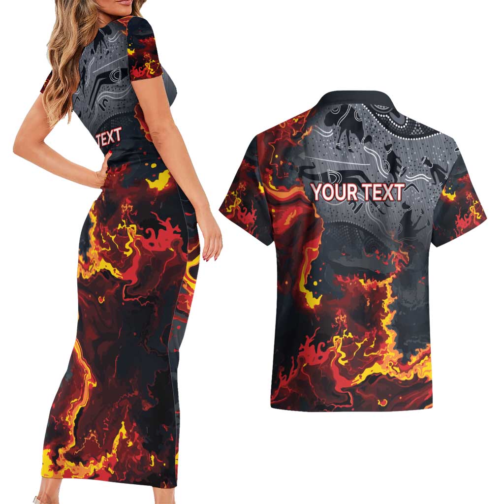 Australia Bushfire Aboriginal Personalised Couples Matching Short Sleeve Bodycon Dress and Hawaiian Shirt Fire Dreaming Healing Country - Aussie Hoodie