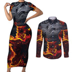 Australia Bushfire Aboriginal Personalised Couples Matching Short Sleeve Bodycon Dress and Long Sleeve Button Shirt Fire Dreaming Healing Country - Aussie Hoodie