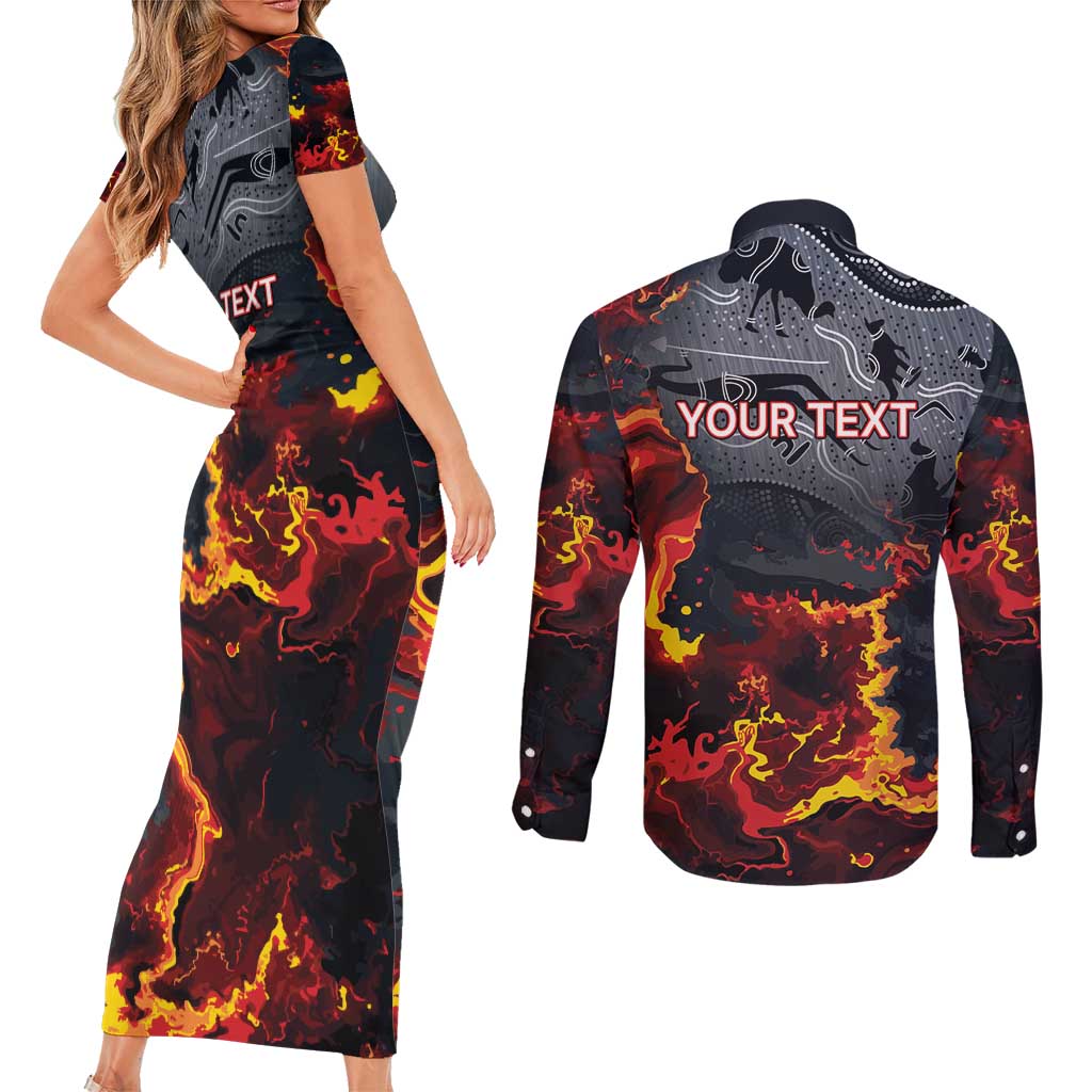 Australia Bushfire Aboriginal Personalised Couples Matching Short Sleeve Bodycon Dress and Long Sleeve Button Shirt Fire Dreaming Healing Country - Aussie Hoodie