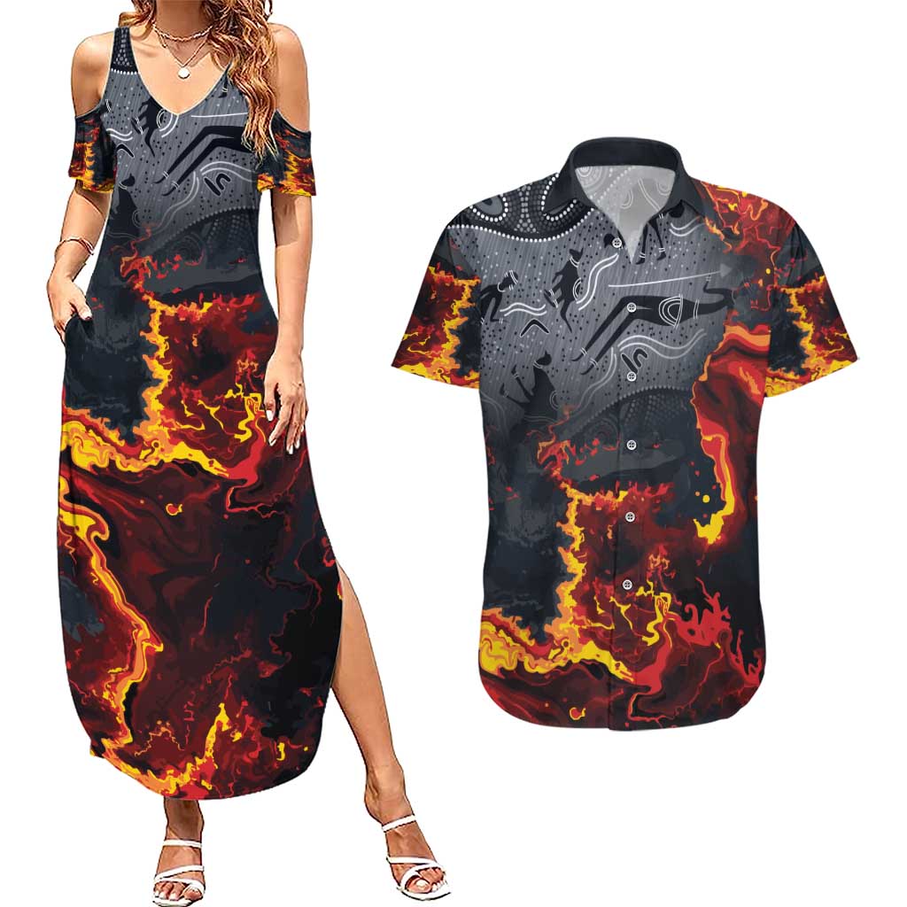 Australia Bushfire Aboriginal Personalised Couples Matching Summer Maxi Dress and Hawaiian Shirt Fire Dreaming Healing Country - Aussie Hoodie