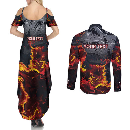 Australia Bushfire Aboriginal Personalised Couples Matching Summer Maxi Dress and Long Sleeve Button Shirt Fire Dreaming Healing Country - Aussie Hoodie