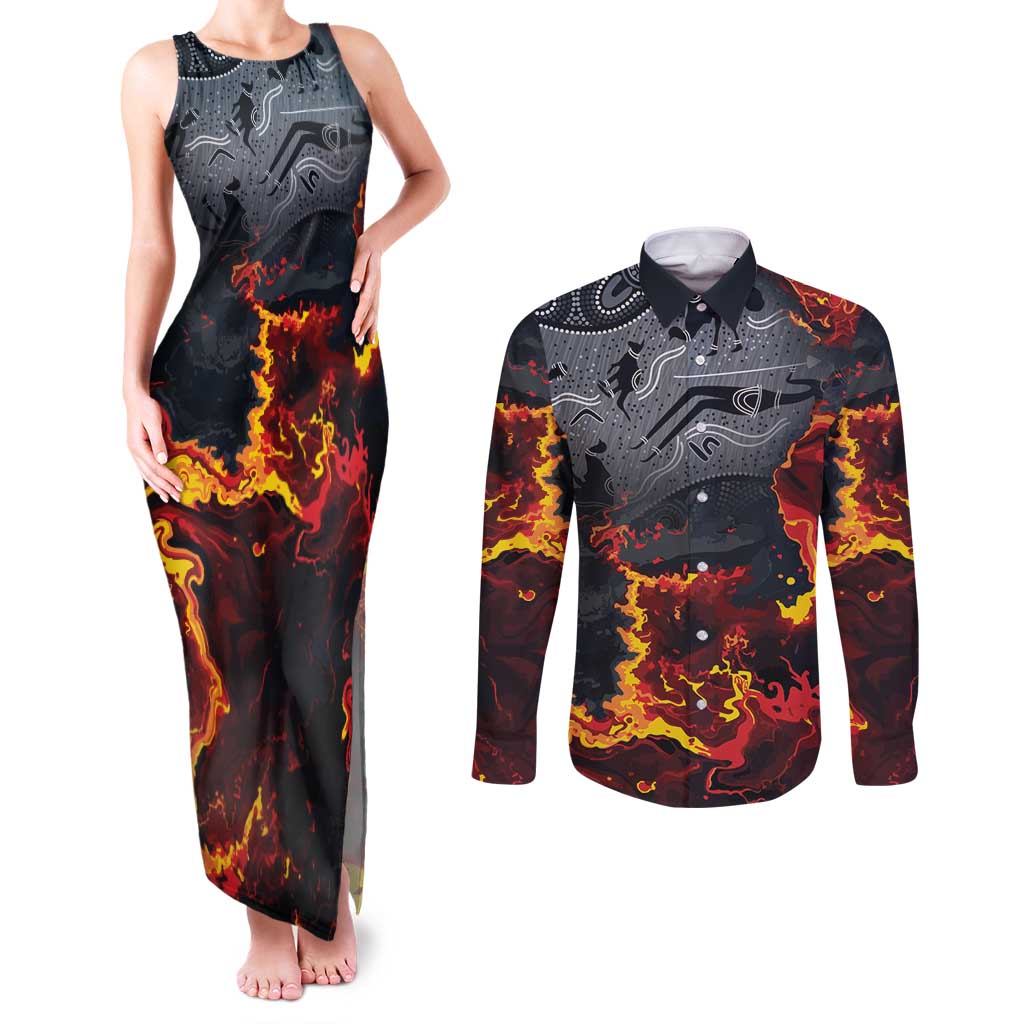 Australia Bushfire Aboriginal Personalised Couples Matching Tank Maxi Dress and Long Sleeve Button Shirt Fire Dreaming Healing Country - Aussie Hoodie