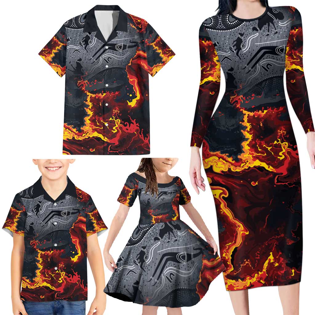 Australia Bushfire Aboriginal Personalised Family Matching Long Sleeve Bodycon Dress and Hawaiian Shirt Fire Dreaming Healing Country - Aussie Hoodie