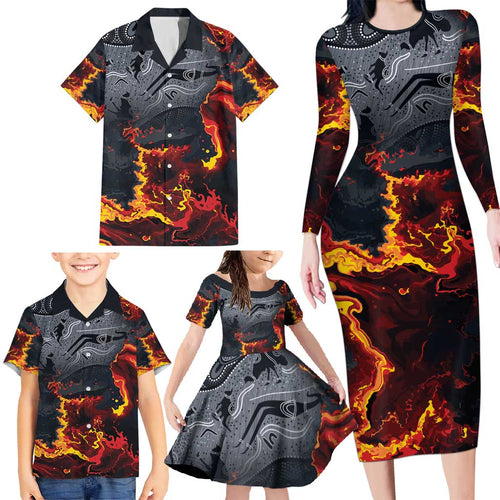 Australia Bushfire Aboriginal Personalised Family Matching Long Sleeve Bodycon Dress and Hawaiian Shirt Fire Dreaming Healing Country - Aussie Hoodie