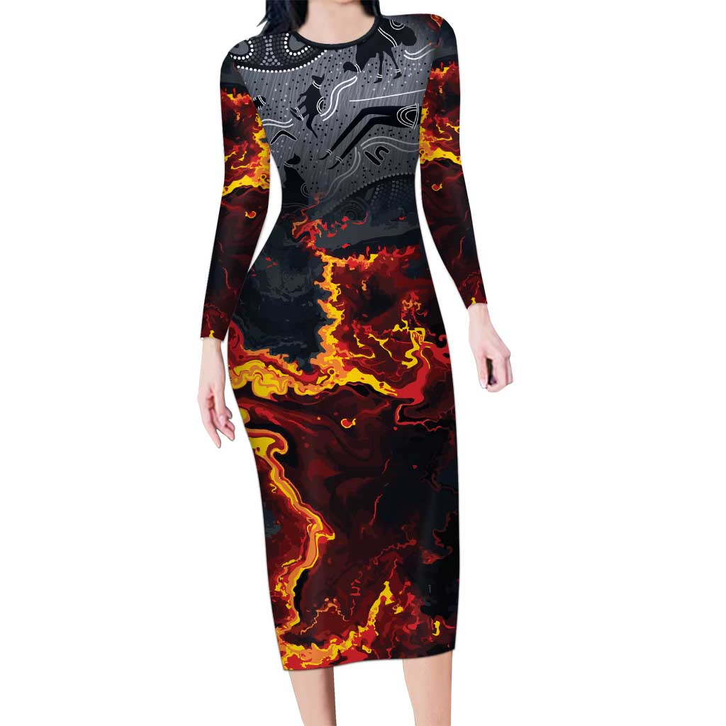 Australia Bushfire Aboriginal Personalised Family Matching Long Sleeve Bodycon Dress and Hawaiian Shirt Fire Dreaming Healing Country - Aussie Hoodie