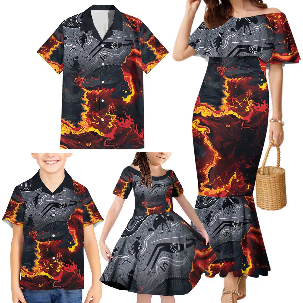 Australia Bushfire Aboriginal Personalised Family Matching Mermaid Dress and Hawaiian Shirt Fire Dreaming Healing Country - Aussie Hoodie