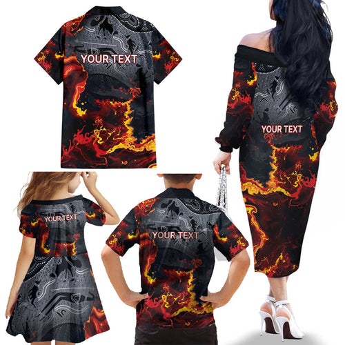 Australia Bushfire Aboriginal Personalised Family Matching Off The Shoulder Long Sleeve Dress and Hawaiian Shirt Fire Dreaming Healing Country - Aussie Hoodie