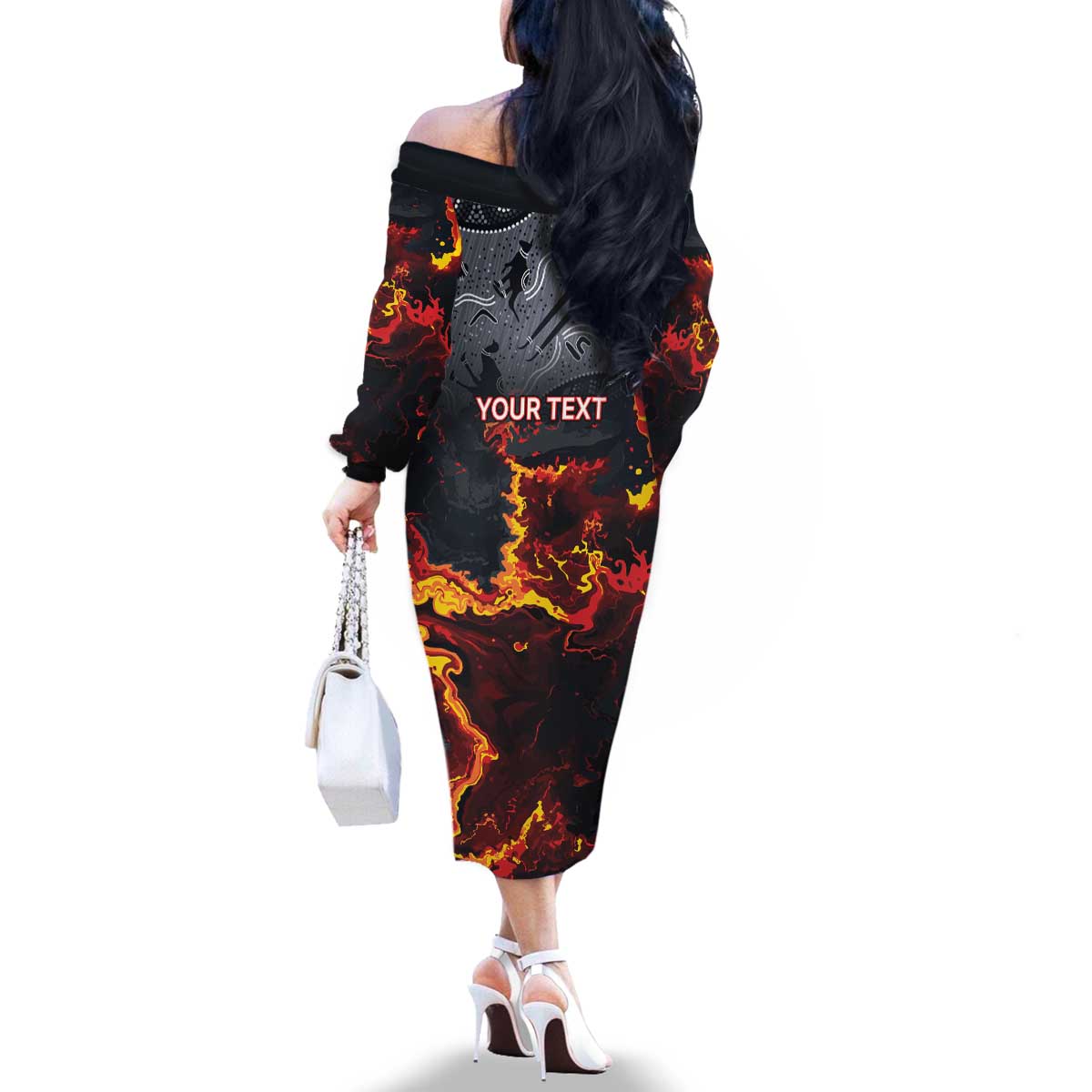 Australia Bushfire Aboriginal Personalised Family Matching Off The Shoulder Long Sleeve Dress and Hawaiian Shirt Fire Dreaming Healing Country - Aussie Hoodie