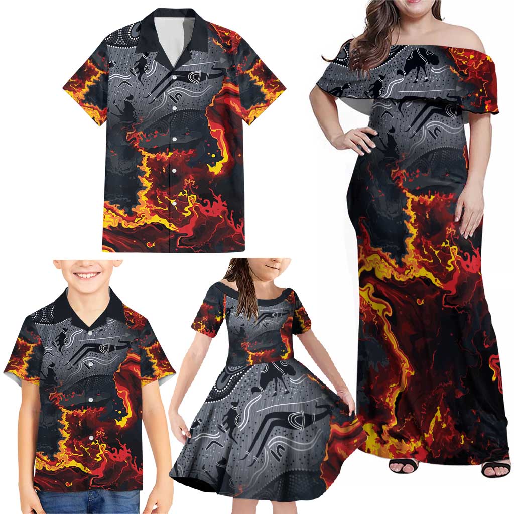 Australia Bushfire Aboriginal Personalised Family Matching Off Shoulder Maxi Dress and Hawaiian Shirt Fire Dreaming Healing Country - Aussie Hoodie