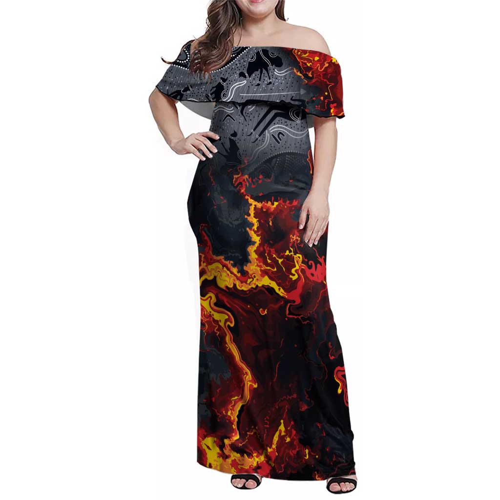 Australia Bushfire Aboriginal Personalised Family Matching Off Shoulder Maxi Dress and Hawaiian Shirt Fire Dreaming Healing Country - Aussie Hoodie