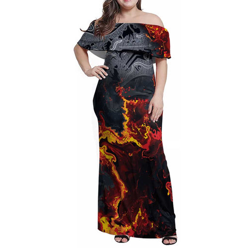 Australia Bushfire Aboriginal Personalised Family Matching Off Shoulder Maxi Dress and Hawaiian Shirt Fire Dreaming Healing Country - Aussie Hoodie