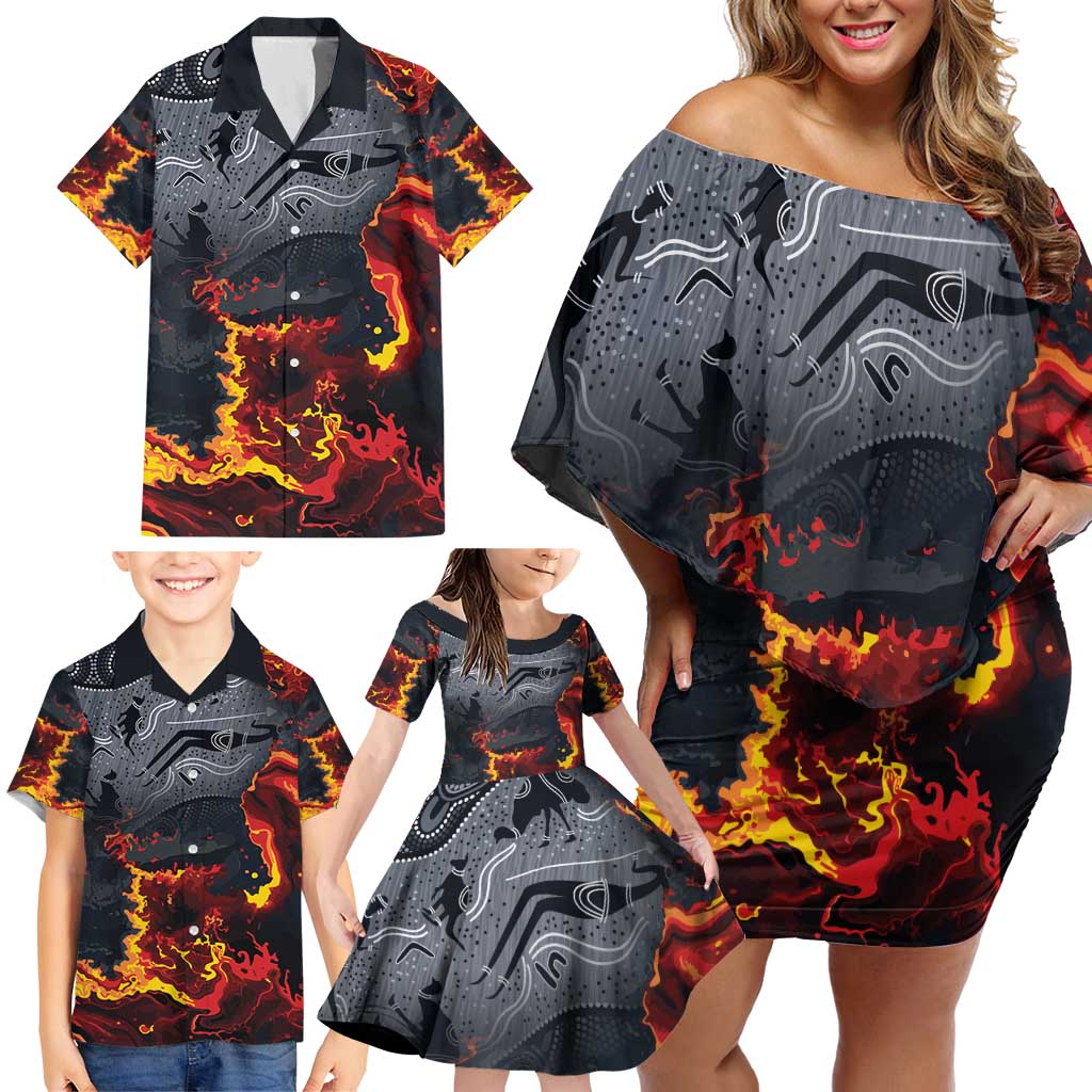 Australia Bushfire Aboriginal Personalised Family Matching Off Shoulder Short Dress and Hawaiian Shirt Fire Dreaming Healing Country - Aussie Hoodie