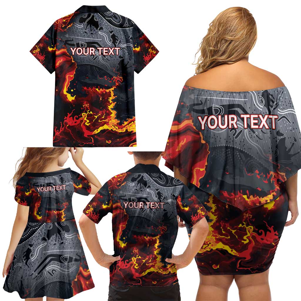 Australia Bushfire Aboriginal Personalised Family Matching Off Shoulder Short Dress and Hawaiian Shirt Fire Dreaming Healing Country - Aussie Hoodie