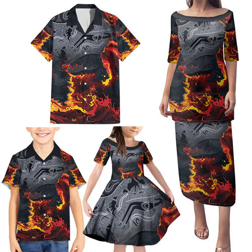 Australia Bushfire Aboriginal Personalised Family Matching Puletasi and Hawaiian Shirt Fire Dreaming Healing Country - Aussie Hoodie