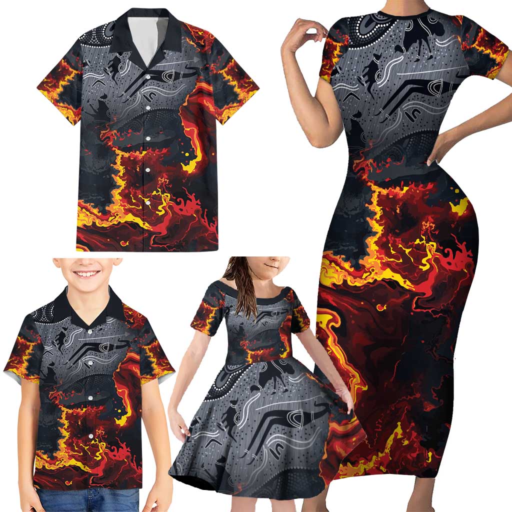 Australia Bushfire Aboriginal Personalised Family Matching Short Sleeve Bodycon Dress and Hawaiian Shirt Fire Dreaming Healing Country - Aussie Hoodie