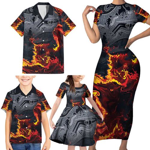 Australia Bushfire Aboriginal Personalised Family Matching Short Sleeve Bodycon Dress and Hawaiian Shirt Fire Dreaming Healing Country - Aussie Hoodie