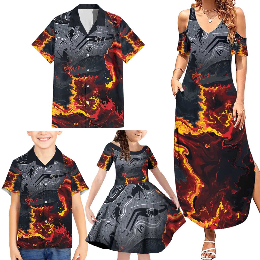 Australia Bushfire Aboriginal Personalised Family Matching Summer Maxi Dress and Hawaiian Shirt Fire Dreaming Healing Country - Aussie Hoodie