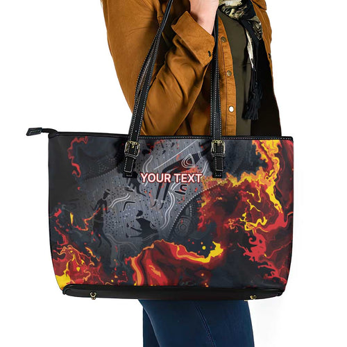 Australia Bushfire Aboriginal Personalised Leather Tote Bag Fire Dreaming Healing Country - Aussie Hoodie