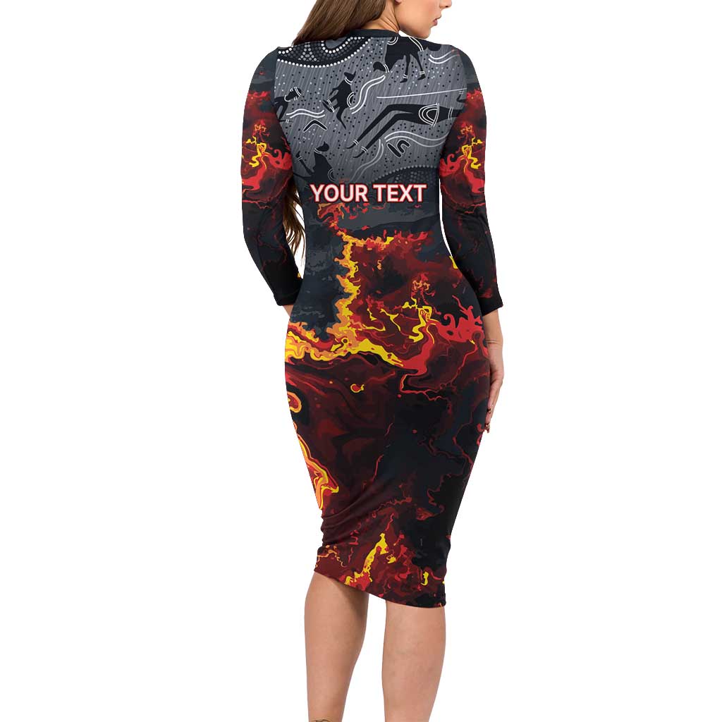 Australia Bushfire Aboriginal Personalised Long Sleeve Bodycon Dress Fire Dreaming Healing Country - Aussie Hoodie