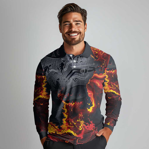 Australia Bushfire Aboriginal Personalised Long Sleeve Polo Shirt Fire Dreaming Healing Country - Aussie Hoodie