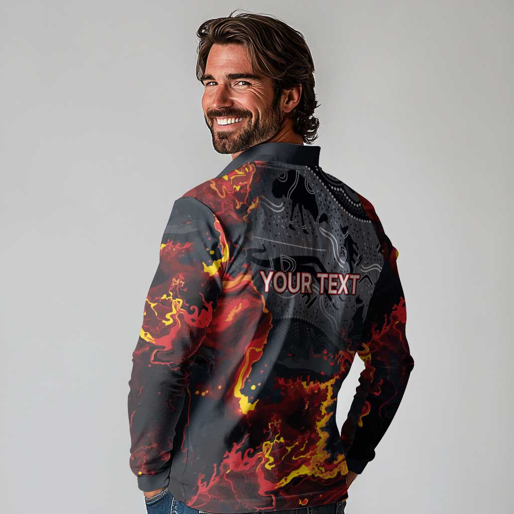 Australia Bushfire Aboriginal Personalised Long Sleeve Polo Shirt Fire Dreaming Healing Country - Aussie Hoodie