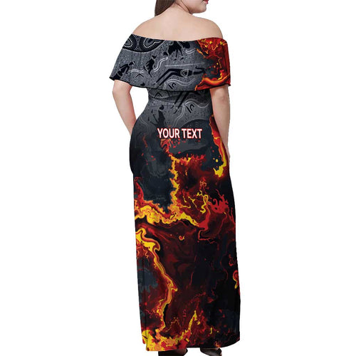 Australia Bushfire Aboriginal Personalised Off Shoulder Maxi Dress Fire Dreaming Healing Country - Aussie Hoodie