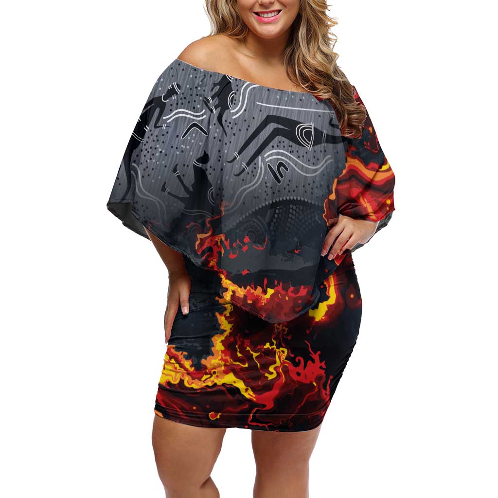 Australia Bushfire Aboriginal Personalised Off Shoulder Short Dress Fire Dreaming Healing Country - Aussie Hoodie