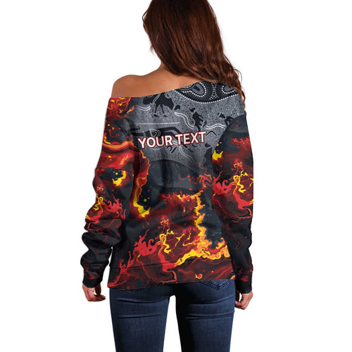 Australia Bushfire Aboriginal Personalised Off Shoulder Sweater Fire Dreaming Healing Country - Aussie Hoodie