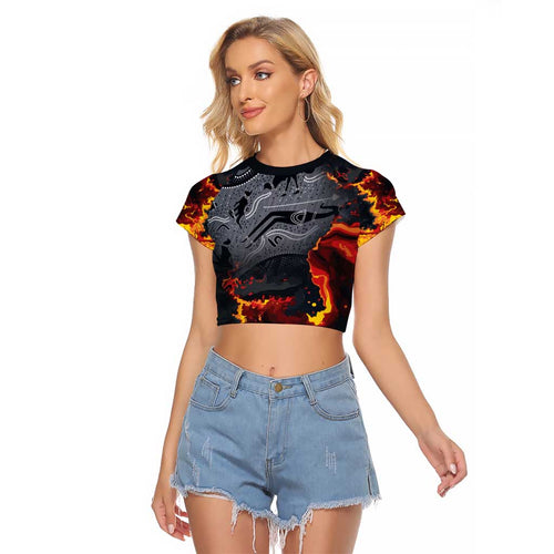 Australia Bushfire Aboriginal Personalised Raglan Cropped T Shirt Fire Dreaming Healing Country - Aussie Hoodie