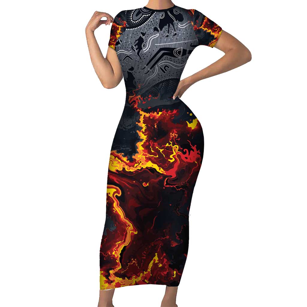 Australia Bushfire Aboriginal Personalised Short Sleeve Bodycon Dress Fire Dreaming Healing Country - Aussie Hoodie
