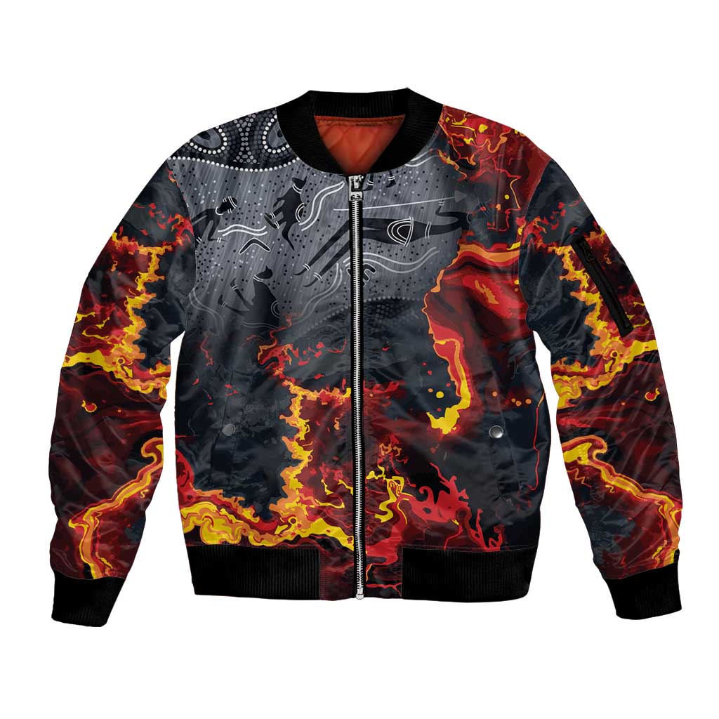 Australia Bushfire Aboriginal Personalised Sleeve Zip Bomber Jacket Fire Dreaming Healing Country - Aussie Hoodie