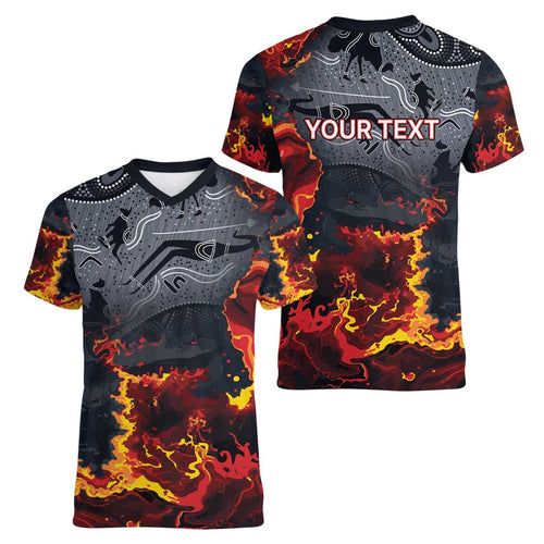 Australia Bushfire Aboriginal Personalised Women V-Neck T-Shirt Fire Dreaming Healing Country - Aussie Hoodie