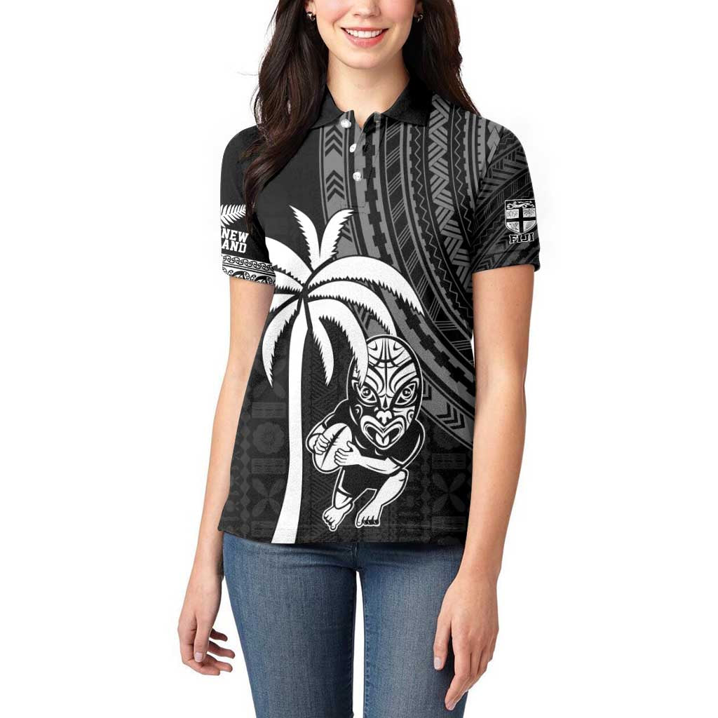Custom Fiji New Zealand Rugby Women Polo Shirt Make History Together