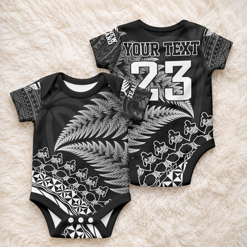 Custom Fiji New Zealand Maori Rugby Baby Onesie Cibi Dance with Black Fern