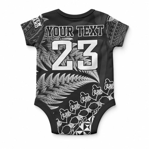 Custom Fiji New Zealand Maori Rugby Baby Onesie Cibi Dance with Black Fern