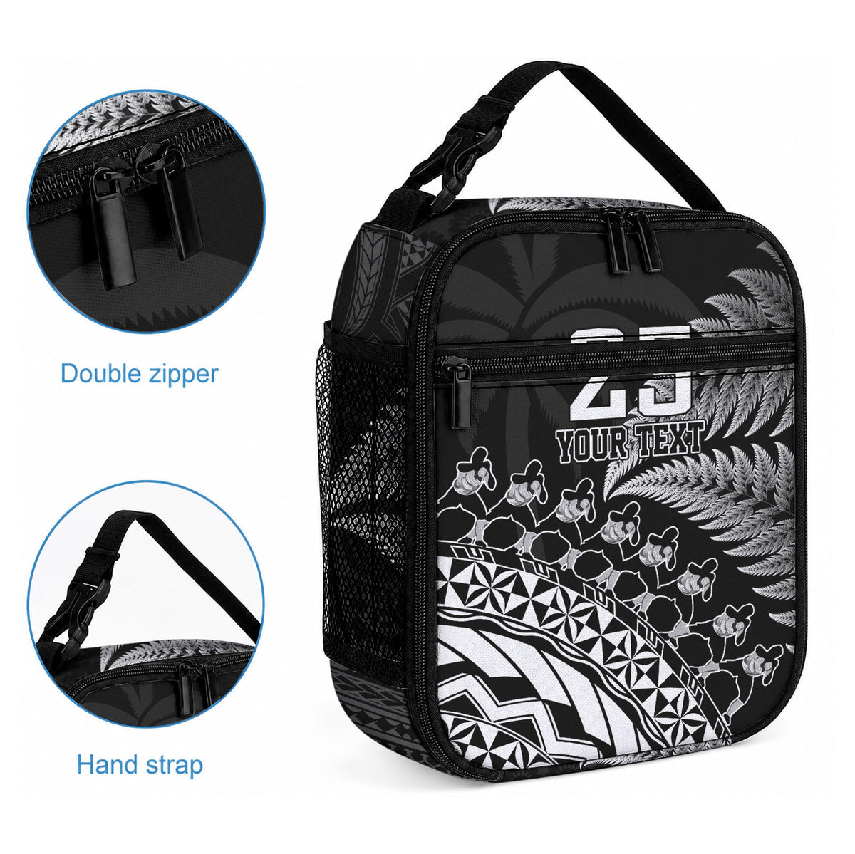 Custom Fiji New Zealand Maori Rugby Lunch Bag Cibi Dance with Black Fern